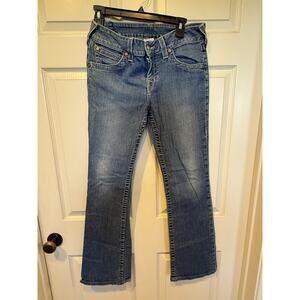 Y2K True Religion Womens 32 X 30” Low Rise Flap Pocket Flared Leg Denim Jean VTG